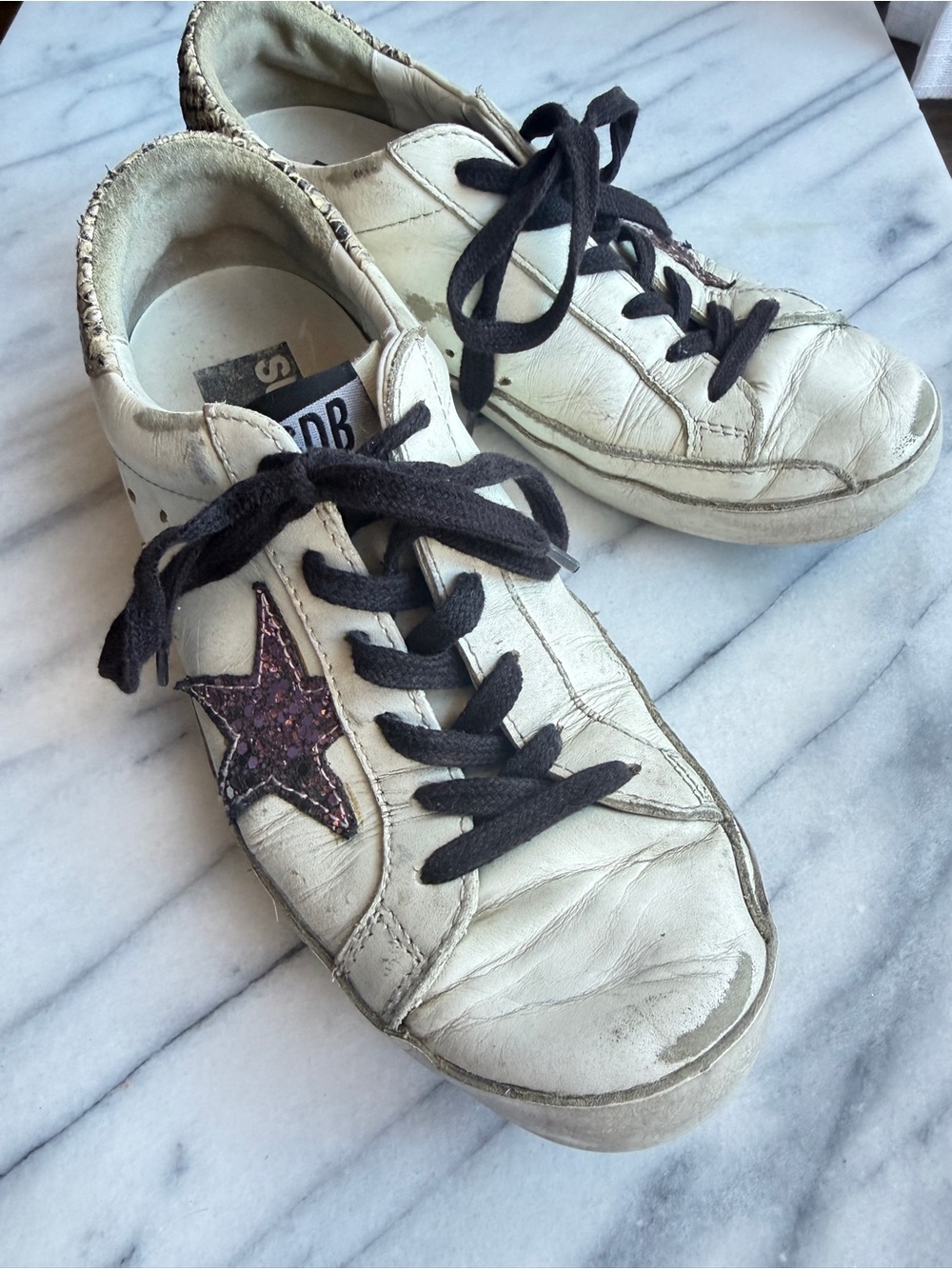 Golden Goose Superstar White Leather Sneakers Pink Glitter Star Women Size 6 - Picture 3 of 7